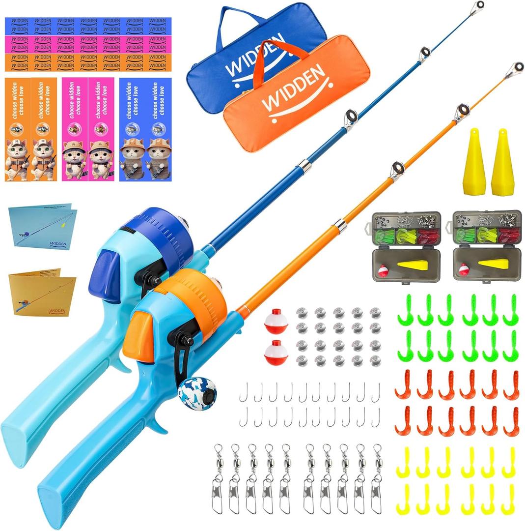 Kids Fishing Pole, Telescopic Fishing Rod, Toddler Collapsible Fishing Rod and Reel Combo with Tackle Box, Fishing Line, Bobber, and Soft Lures for Boy, Girl, Youth, Beginner, Over 4 Years Old (blue+orange)