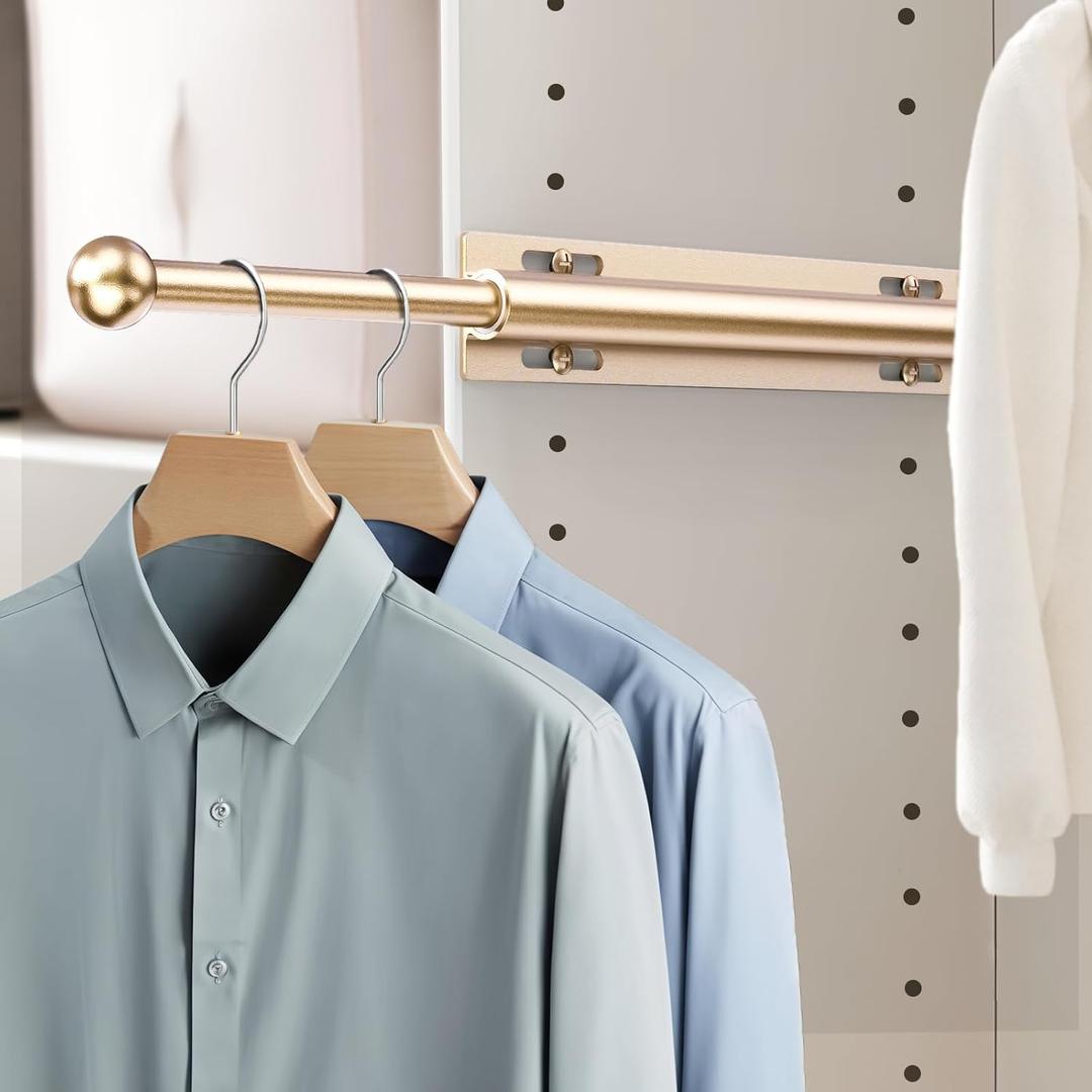 Valet Rod for Closet Pull Out, Retractable Slide Out Valet Rod Closet Organization, 12" Aluminum Valet Clothing Hanger Rods Perfect for Suits, Freshly Pressed Clothes, Gold