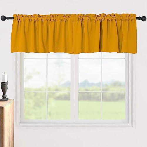 Pickluc Blackout Valance Curtains Long, Short Curtains with Rod Pocket for Kitchen Window, Bathroom, Living Room, Bedroom or Basement, 1 Panels, 60" W x 16" L, Mustard Yellow Pickluc Blackout Valance Curtains Long, Short Curtains with Rod Pocket for Kitchen Window, Bathroom, Living Room, Bedroom or Basement, 1 Panels, 60" W x 16" L, Mustard Yellow