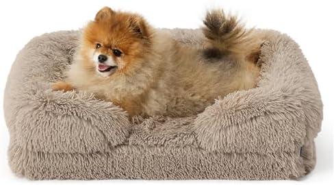 Bedsure Orthopedic Dog Beds for Small Dogs - Washable Small Dog Cat Bed Waterproof, Comfort Pet Couch Sofa with Washable Removable Cover, Pets Bed with Nonskid Bottom, Long Faux Fur-Taupe, 24"