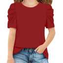 ZDC Girls Puff Short Sleeve Tops Crewneck T Shirts Red