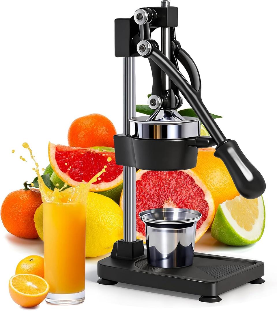 Manual Cast Iron Citrus Juicer,Commercial Hand Press,Heavy Duty Countertop Squeezer for Fresh Orange Lemon Juice,Stable When Pressed,Easy to Use & Clean (black)