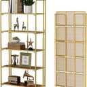 5-Tier Wider Foldable Bookshelf, Gold Frame & Walnut Shelves