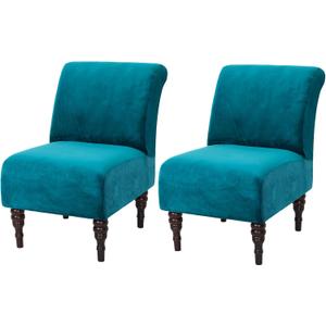Velvet Armless Accent Chair Cover, Soft Stretch Accent Chair Slipcovers Without Arms Removable Armless Chair Furniture Protector Covers for Living Room/Dining Room/Hotel (Peacock Blue, 2)