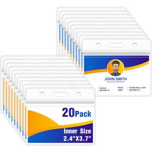 2 x 20PCS ID Badge Holder Horizontal - Extra Thick Clear ID Card Holder with Waterproof Resealable Zip - Name Tag Holder for Nurses, Office and School