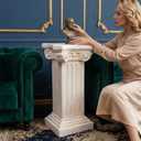 Elegant Classical Greek Roman Ionic Order Vintage Weathered Column Pedestal Decorative Display Stand for Statues Plants, or Vases Perfect for Home Decor and Event Settings, White