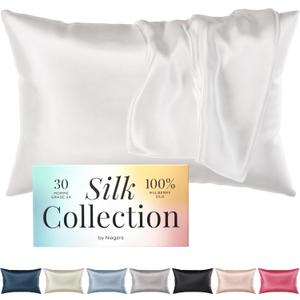 Niagara 100% Mulberry Silk Pillowcase - 30 Momme Silk Pillow case for Hair and Skin - Grade 6A Silk Pillow Cases with Zipper - Soft & Cooling White Silk Pillowcase Queen Size (20"x30")