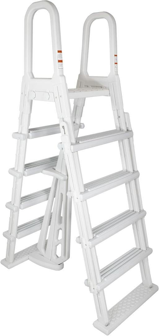 Blue Wave A-Frame Above Ground Pool Ladder with Flip-Up Safety Steps, Heavy Duty Pool Ladder for 48-54 Inch Pools, Non-Skid Pool Steps with Anti-Entrapment Barrier and Locking Design, 250 lb Capacity