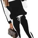 HBQ Womens Color Block 2 Piece Outfits Casual Travel Sweatsuits Lounge Sets 2025 Fall Fashion (Large, Black)