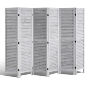 VEVOR Wood Room Divider, 6 Panel Wood Folding Privacy Screen, 66.9 Inches Tall Indoor Louvered Wooden Partition, Portable Decoration Screen, for Room Separation, Home, Office, Restaurant & Bedroom (Light Grey)