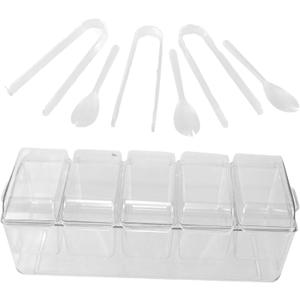 Cabilock Condiment Holder Set Compartment Serving Tray for Fruits Snacks Ice Chilled Food Organizer Tongs Forks for Home Picnics and Parties