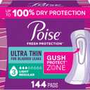 Poise Ultra Thin Incontinence Pads for Women, 3 Drop, 144 ct
