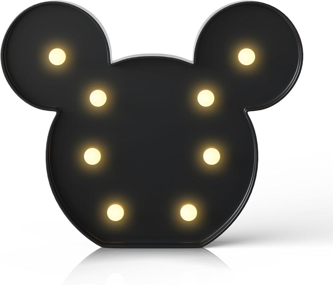 Black Mouse Decor, Battery Powered Night Light for Kids, Birthday Decorations, Kids Room Decor for Bedroom, Wall Decorations, 2 count
