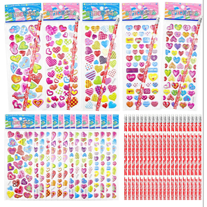 OHOME Valentines Day Gifts for Kids - 44 PCS Stationery Set for School Classroom Exchange - Valentines Day Party Favors for Toddler | Valentines Crafts Treats Games, Includes Pencils, Heart Stickers, 2 Pack