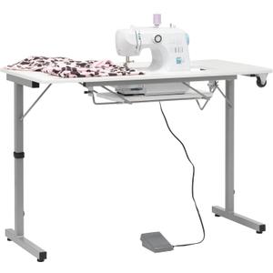 Rollaway II Compact Portable Folding Sewing Table, Silver/White (20"D x 40.5"W x 28.25"H)