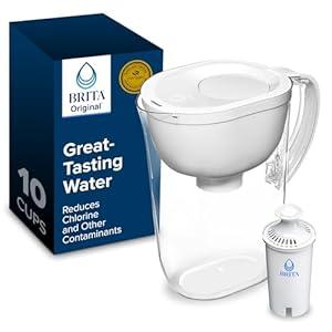 Brita Large Water Filter Pitcher for Tap and Drinking Water, Includes 1 Standard Filter, BPAFree, Lasts Two Months, 10Cup Capacity, Bright White