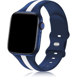 Designer Sport Band Compatible with Apple Watch iWatch Bands 38mm 40mm 41mm 42mm 44mm 45mm 49mm Men Women, Soft Silicone Strap Wristbands for Apple Watch Series 9/8/7/6/5/4/3/2/1/SE/Ultra (Blue White)