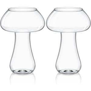 2 Pcs Glass Cup Cocktail Creative Martini Glass Goblet Clear Drink Cup for Juice Beer Champagne Cocktail Home Kitchen Bar Party(Mushroom)