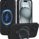 Miracase for iPhone 15 Case with Stand, Compatible with All MagSafe Accessories, Liquid Silicone Case Gel Rubber Shockproof Drop Protection Phone Case for iPhone 15, Black Mag-Stand