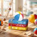 Geelin 4 Pcs Summer Beach Wooden Book Stack Signs, Life is Better at The Beach Tiered Tray Decor, Coastal Nautical Table Shelf Centerpiece for Home Kitchen Living Room House Decorations