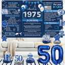Crenics 50th Birthday Decorations for Men or Women - Back in 1975 Backdrop, Banner, Swirls, Honeycomb, Sash, Cake Topper and Balloons for 50 Birthday Party Supplies