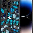 Compatible for iPhone 15 Pro Max Case Cute with Stand/Drop Protection Slim Strap Kickstand Phone Cover for Women Girls Promax/Blue Butterflies Butterfly Animal