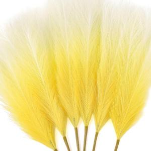 6 PCS Faux Pampas Grass Arrangement - 18"/45cm Artificial Fluffy Pompous Grass Stems for Boho Chic Home and Wedding Decor (Yellow Gradient)