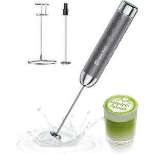 Maestri House Rechargeable Milk Frother with Stepless Speed Control, LunaFro 2.0 Handheld Electric Foam Maker Waterproof Drink Mixer Foamer for Lattes, Cappuccino (Gray)