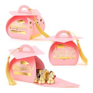 Spakon 30 Pcs Graduation Cap Gift Box Graduation Party Favors Candy Boxes Treat Box with Tassel Table Centerpieces Class of 2025 Grad Decorations (Pink, Gold)