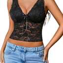 Avidlove Lace Tops for Women Mesh Top Crop Tank Tops Sexy V Neck Trendy Y2K Lace Undershirt (Black)