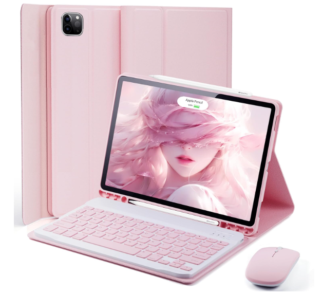 TUNKARMOR Keyboard Case for iPad Pro 13 (M5 2025) / iPad Pro 13 (M4 2024) 13 inch  with Mouse and Detachable Keyboard, Slim Case with Pen Holder  Pink