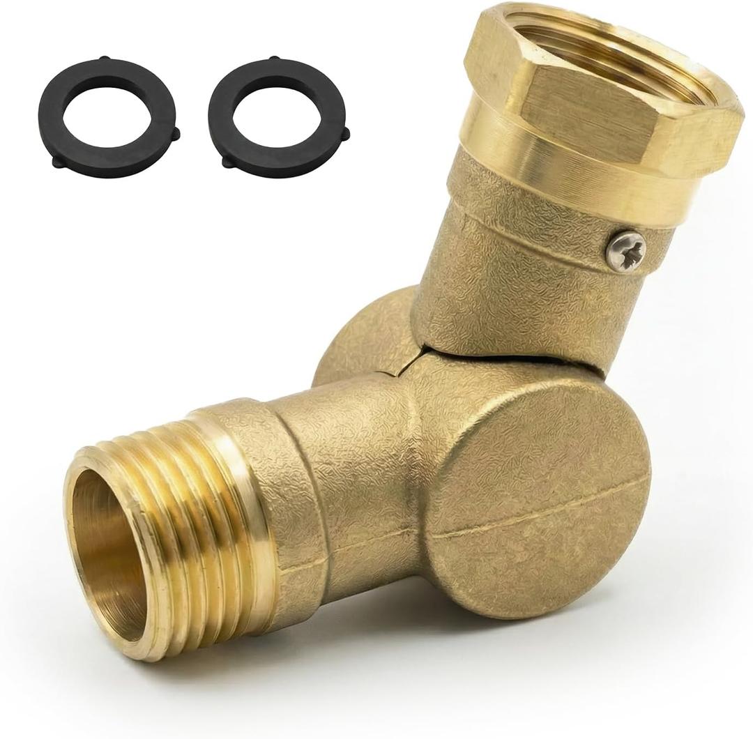 Adjustable 180 & 360 Hose Swivel Connector, Adjustable Brass Garden Hose Elbow Connector for RV/Campers Outdoor, Yard Garden Irrigation Fits Standard 3/4" Water Pipes