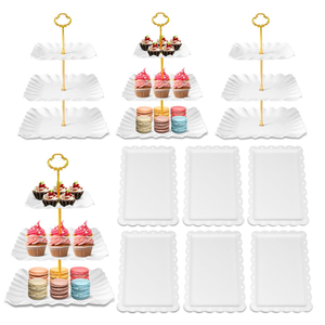 DIDROOM 10 Pack Dessert Table Display Set  4 x ThreeTier Square Cupcake Stands and 6 x Serving Trays, Elegant Tableware for Cakes, Cupcakes, Pastries, and Snacks, Perfect for Parties (White)