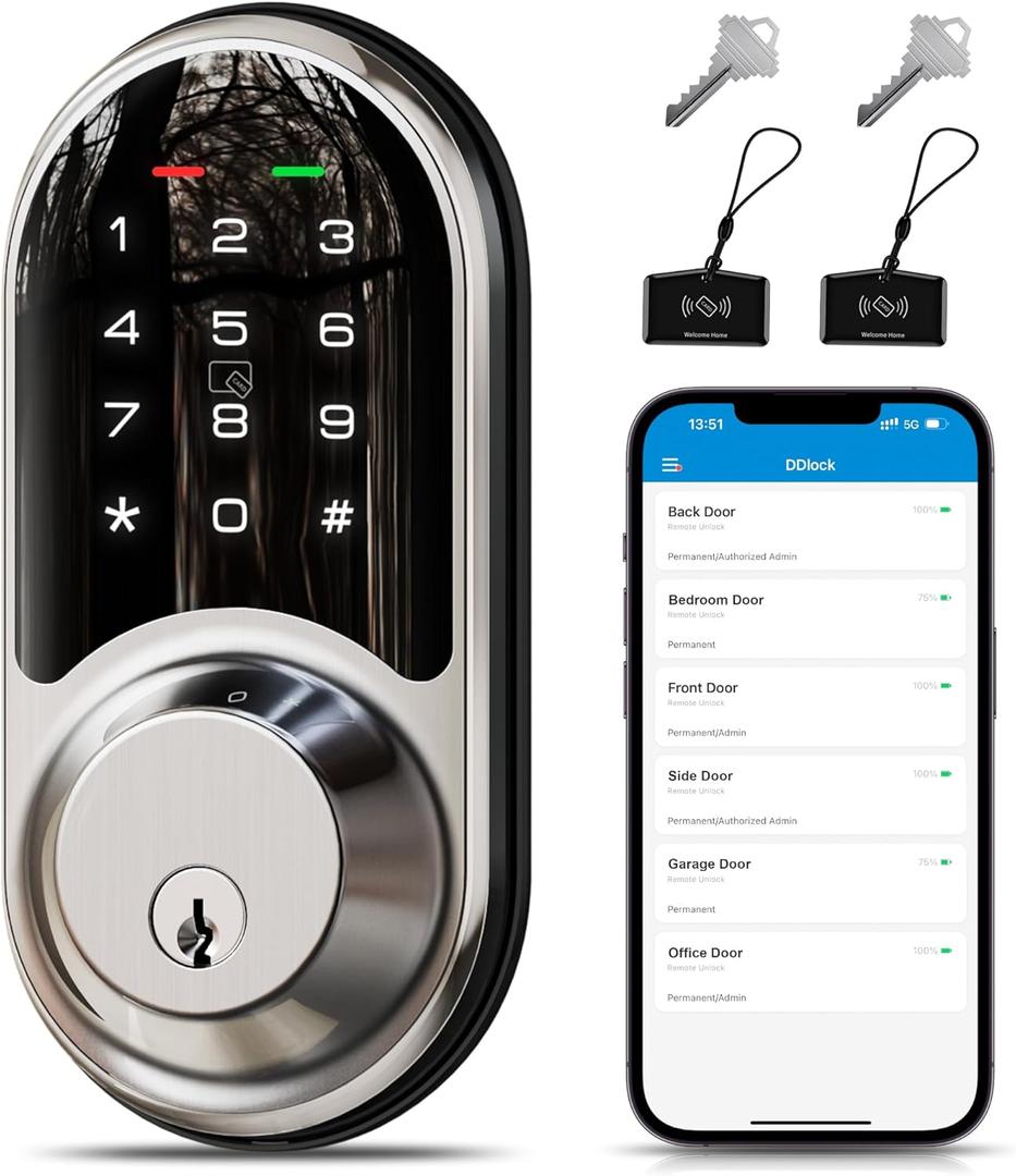 Veise RZ06 Smart Lock for Front Door with App Control, Keyless Entry, Electronic Digital Deadbolt with Touchscreen Keypad Set, Smart Deadbolt, Auto Lock, Easy Installation, Satin Nickel Veise RZ06 Smart Lock for Front Door with App Control, Keyless Entry, Electronic Digital Deadbolt with Touchscreen Keypad Set, Smart Deadbolt, Auto Lock, Easy Installation, Satin Nickel