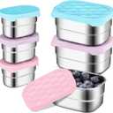 Maxcheck 6 Pcs Stainless Steel Snack Containers Food Storage Container with Silicone Lid Easy Open Stainless Steel Lunch Box Leak Proof Metal Bento Containers (Sweet Color,3oz, 8oz)