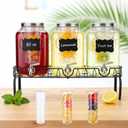 3-Pack 2 Gallon Glass Drink Dispensers with Stand, Stainless Steel Spout & Fruit Infuser for Parties, BBQs, Iced Tea, Lemonade & More