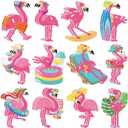 Cholemy 200 Pcs Flamingo Theme Party Decor, Summer Pink Flamingo Cutouts with 400pcs Glue Point Hawaiian Theme Paper Cutting for Bulletin Border Decor Birthday Party Supplies