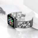 Floral Band Compatible with Apple Watch Jewelry Band 38mm 40mm 41mm 42mm iWatch Bands Series 11 10 9 8 7 6,Bling Crystal Bracelet Hollow Metal Strap,Fashion Women Wristband(38/40/41/42mm,Black)