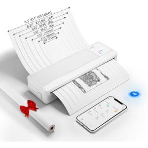 vretti P83 Portable Printers Wireless for Travel, A4 Portable Thermal Printer, Mobile Inkless Printer Compatible with Phone & Laptop, Supports 8.5 x 11 US Letter for Car School Office Home Use, White