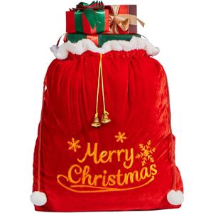 JOYIN Christmas Large Gift Bags 31" x 27" with Cord Drawstring, Red Santa Sack for Indoor Xmas Give Decoration, Large Velvet Santa Claus Bag Costume for present Décor, Giant Presents Gifts Wrap