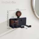 Hair Dryer Holder Wall Mount with Suction Cup, No-Drill Metal Blow Dryer Holder, Hair Accessories Tools Organizer Rack with 1 Toothbrush Hanger & Shelf, Walnut Finish for Bathroom