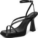 Reitoye Strappy Heels for Women Platform High Chunky Heels Square Open Toe Heeled Sandals Ankle Strap Block Heels, 9
