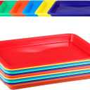 Zonon 12 Pcs Plastic Art Trays 13.4 x 9.8 x 1 Colorful Art Trays, Stackable Activity Tray Office Storage Container for Home, Self Adhesive Label Included(Bright Colors)