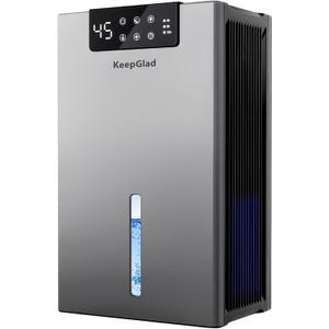 KeepGlad Dehumidifier, 98OZ Dehumidifiers for Home(1000sq.ft), Humidity Display Dehumidifier for Basement Bathroom Bedroom, Auto Shut Off, Washable Filter, Drain Hose, Timer, 7 Ambient Lights, Gray