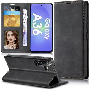 for Samsung Galaxy A36 Case Flip Leather Cover with Hinge Protection, Slim Thin Magnetic Wallet Case [Card Holder], Shockproof Full-Body Protective for Samsung A36 5G Phone Case (Black)