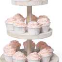 3 Tier Cupcake Stand Round,Wood Cake Stand with Tiered Tray Decor,Rustic Cake Stand,Cupcake Display for Home Tea Party, Birthday, Wedding, Farmhouse Decor,Woodland Baby Shower