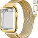 Waterproof Stainless Steel Milanese Band with Case Compatible for Apple Watch 38mm 40mm 41mm 42mm 44mm 45mm 46mm 49mm Women/Men,Magnetic Strap for iWatch Series 11 10 9 8 7 6 5 4 3 2 1 SE SE3 Ultra2/3