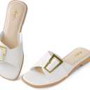 Ankis Black White Brown Women's Flat Sandals Comfortable Flat Sandals for Dressy Summer Women's Slide Sandals (Beige)