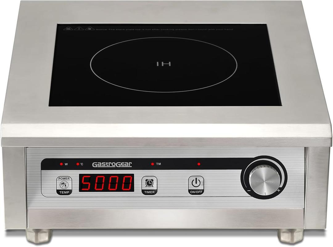 Commercial Induction Cooktop 5000W/220V Professional Commercial Range Countertop Burners Hot Plate Electric Stove for Kitchen Restaurant Hotel School (Silver White)