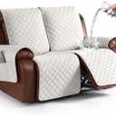 KinCam Waterproof Oversized Loveseat Recliner Cover, Non-Slip Reclining Couch Covers for 2 Seat, Recliner Sofa Cover Furniture Protector with Elastic Straps for Kids, Pets, Beige